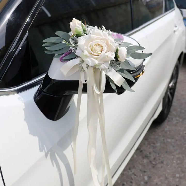 Déco Fleurs Blanches à Ruban pour Voiture