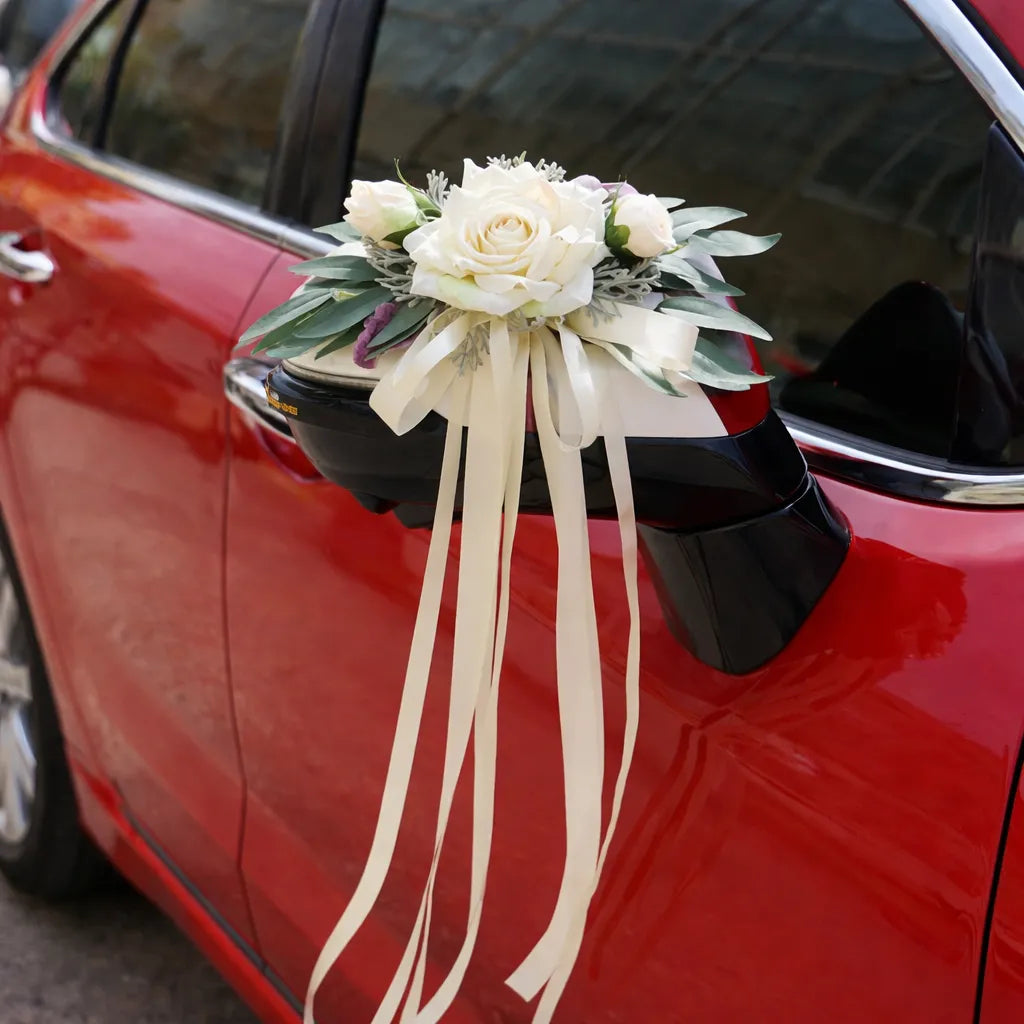 Déco Fleurs Blanches à Ruban pour Voiture Chic