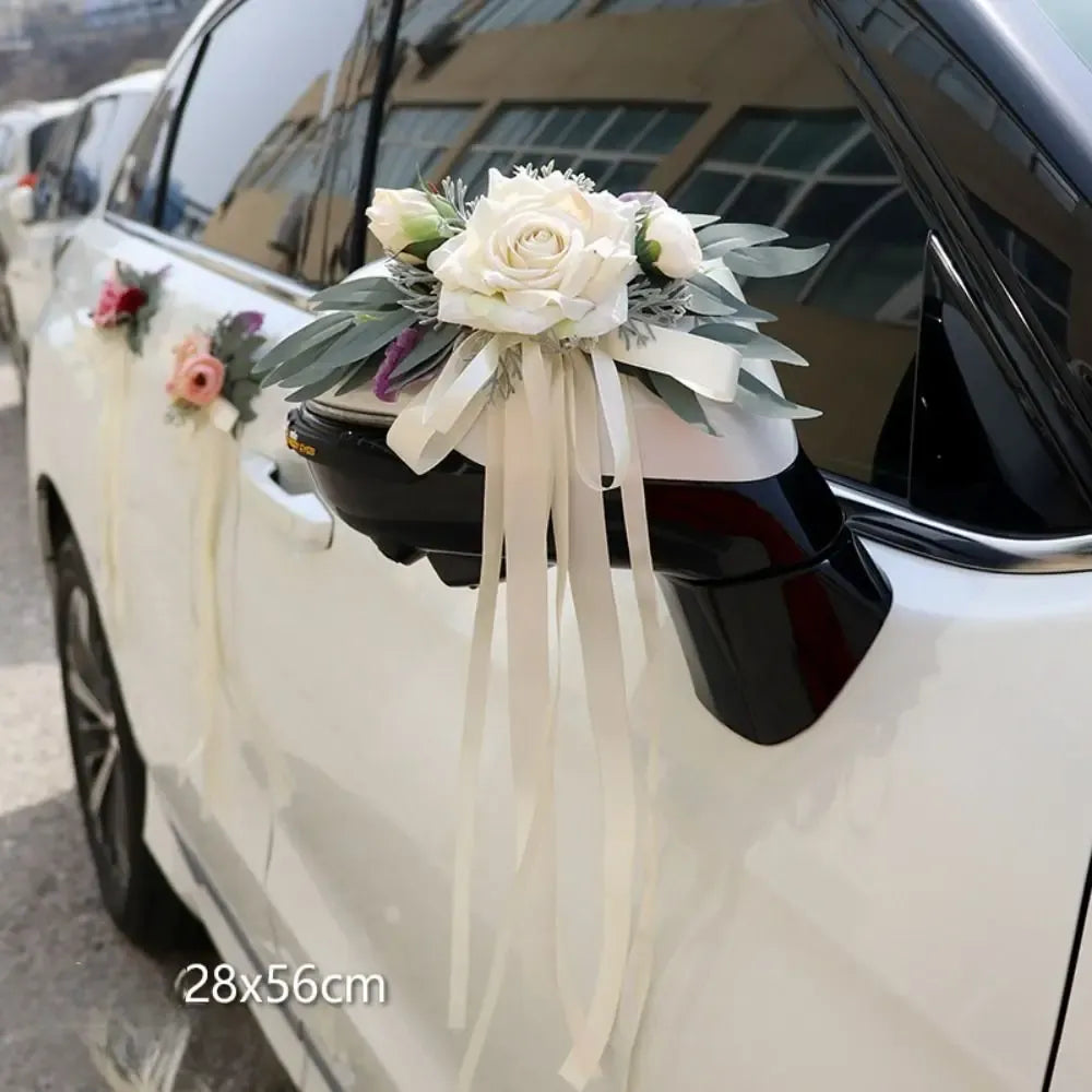 Déco Fleurs Blanches à Ruban pour Voiture Unique