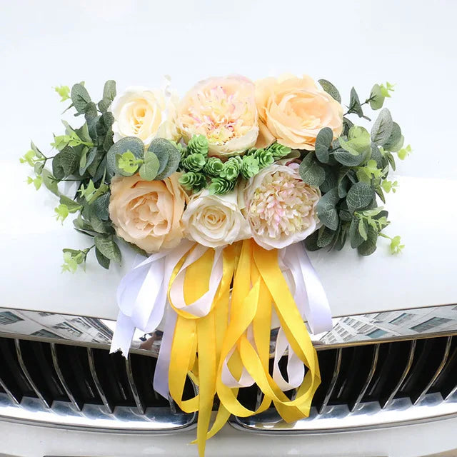 Déco Fleurs Jaune Voiture Mariage chic