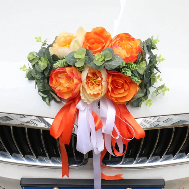 Déco Florale Orange Capot Voiture Mariage chic