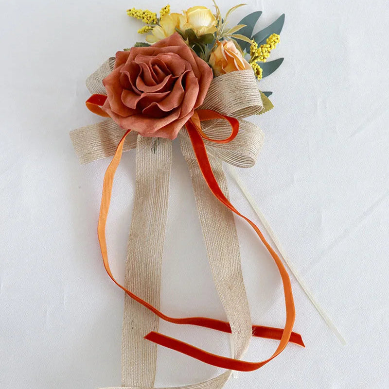 Déco Florale Orange à Ruban pour Voiture Chic