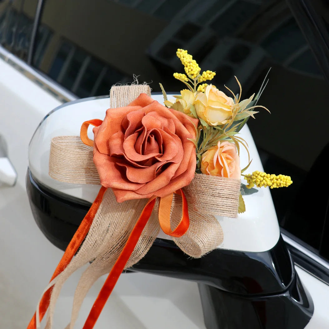 Déco Florale Orange à Ruban pour Voiture Durable
