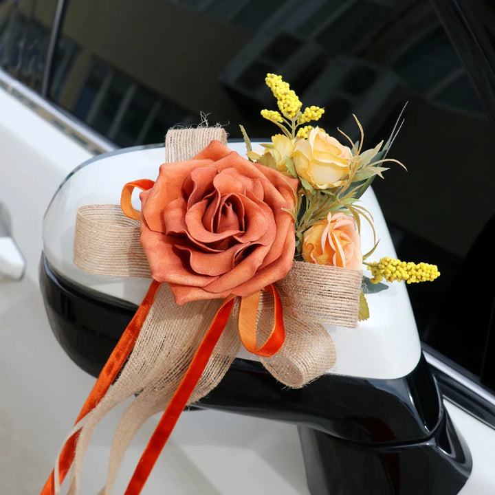 Déco Florale Orange à Ruban pour Voiture Durable
