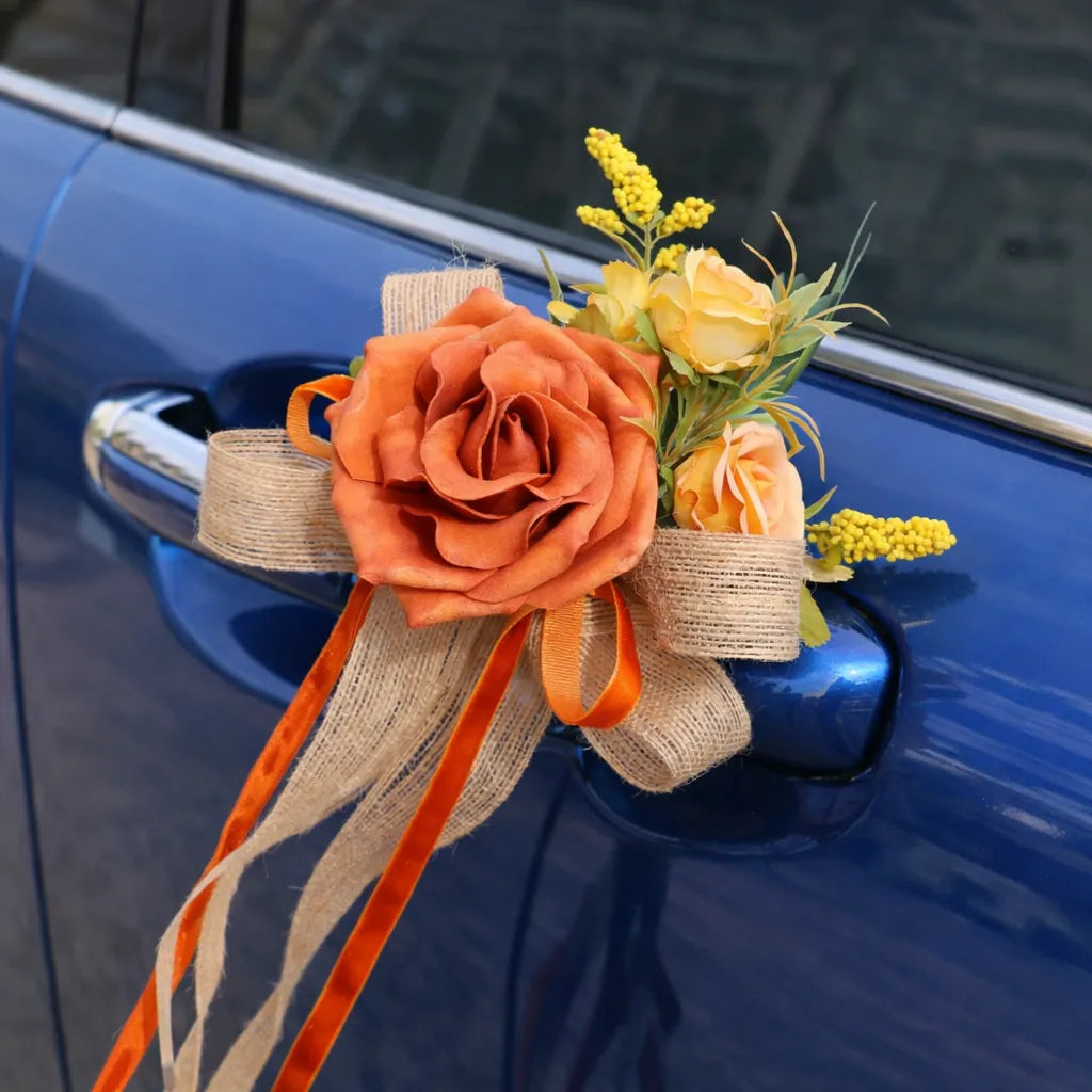 Déco Florale Orange à Ruban pour Voiture Unique