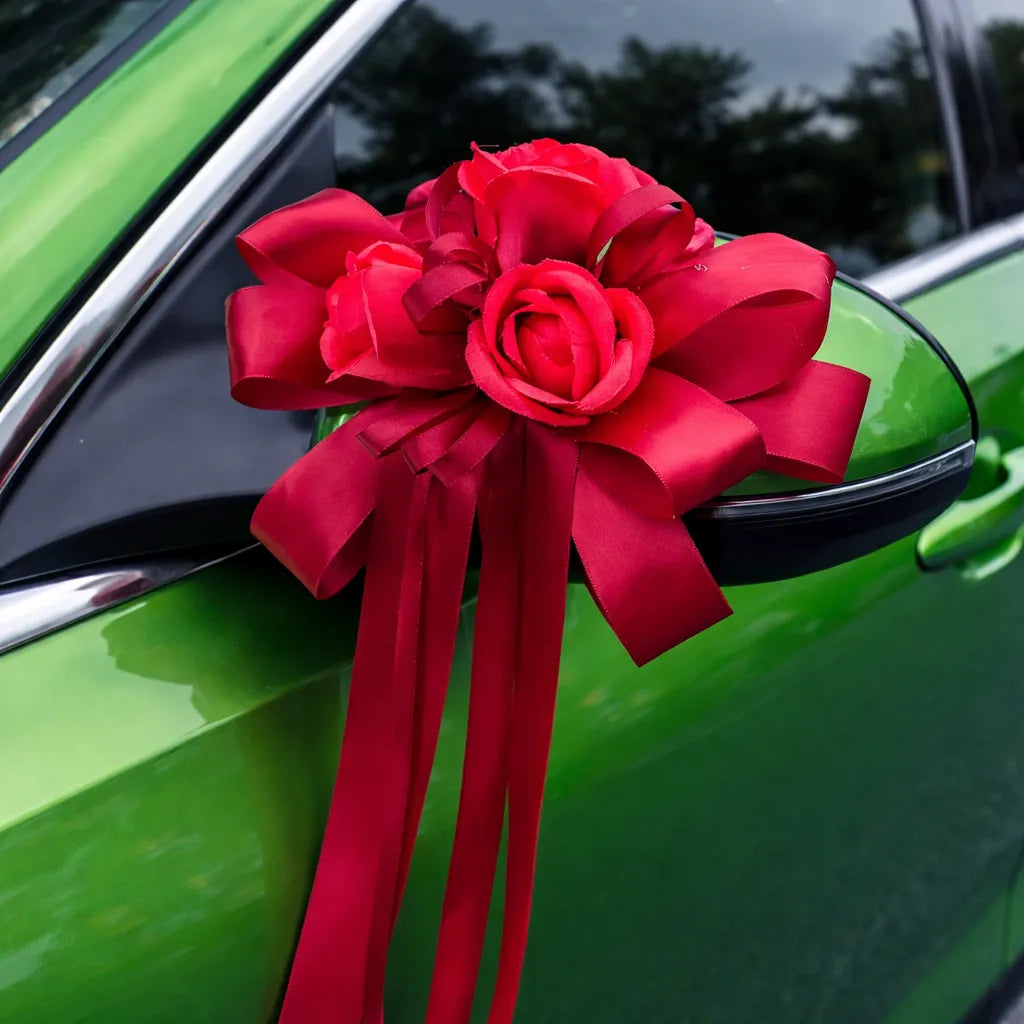Déco Florale Rouge Portière Voiture Mariage