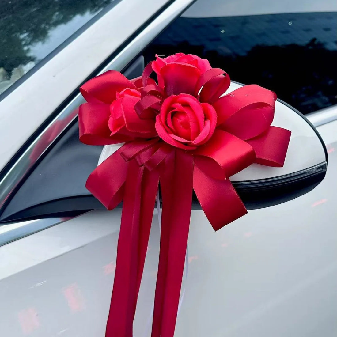 Déco Florale Rouge Portière Voiture Mariage Unique