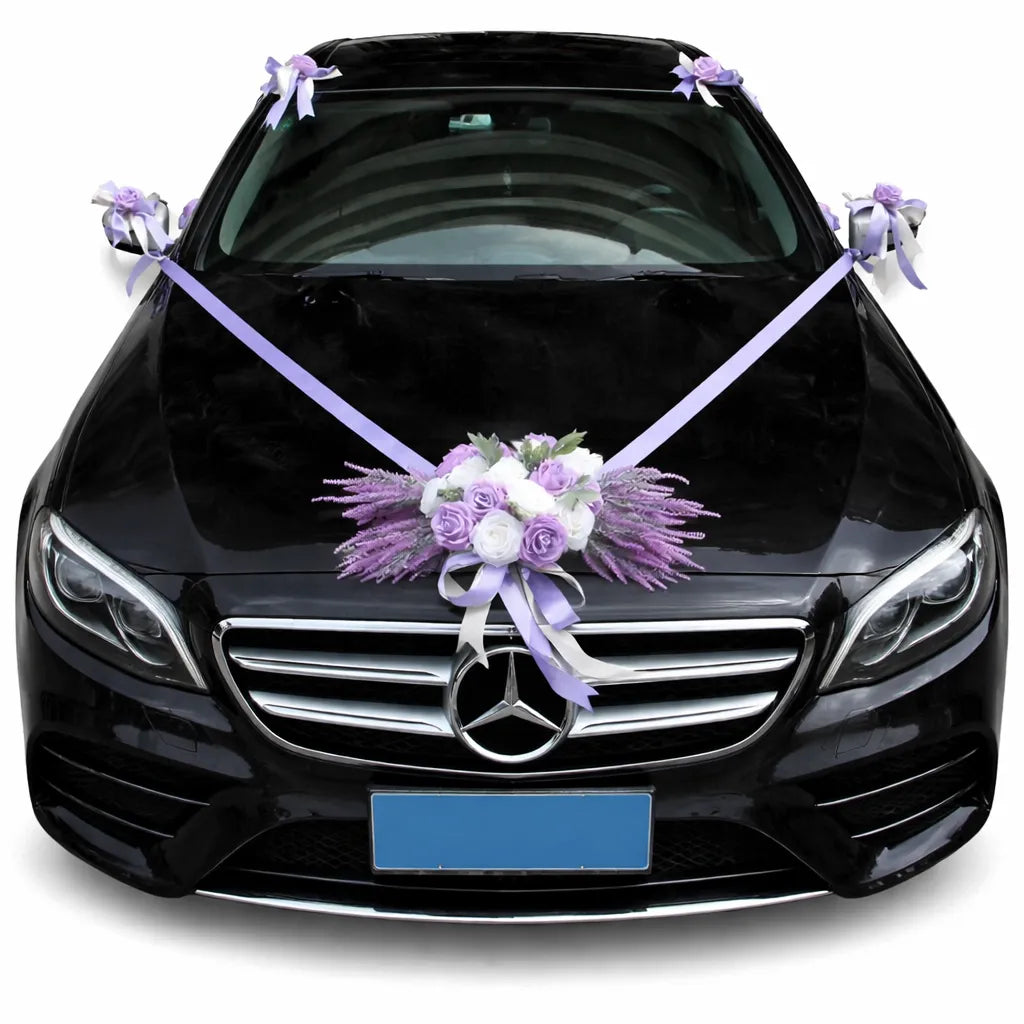 Déco Florale Violette pour Voiture Mariage