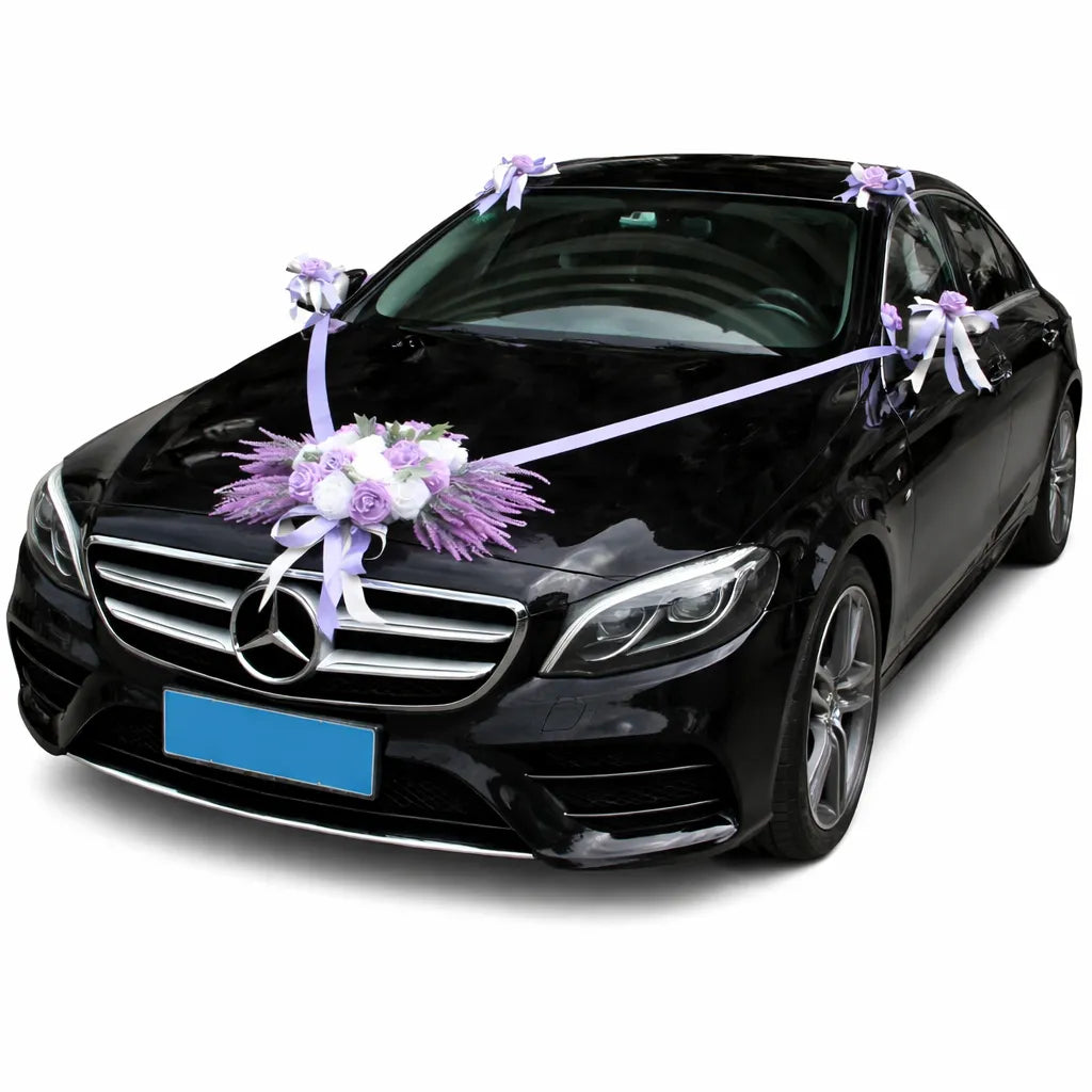 Déco Florale Violette pour Voiture Mariage Chic
