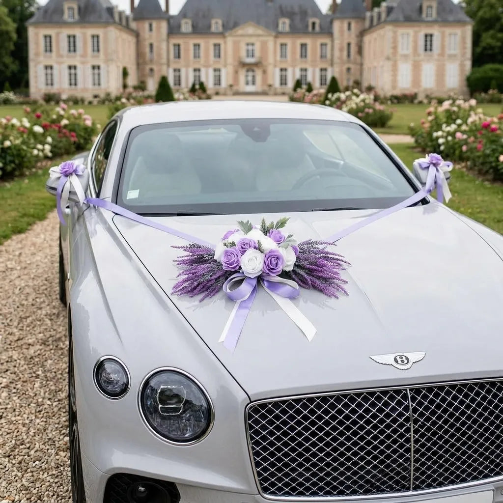 Déco Florale Violette pour Voiture Mariage Majestueux