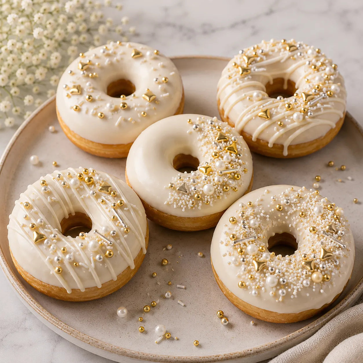 Déco Gâteau Comestible Doré et Blanc 