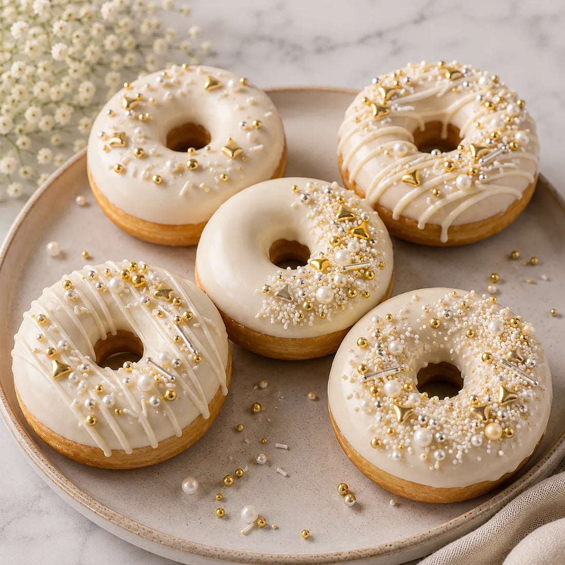 Déco Gâteau Comestible Doré et Blanc 
