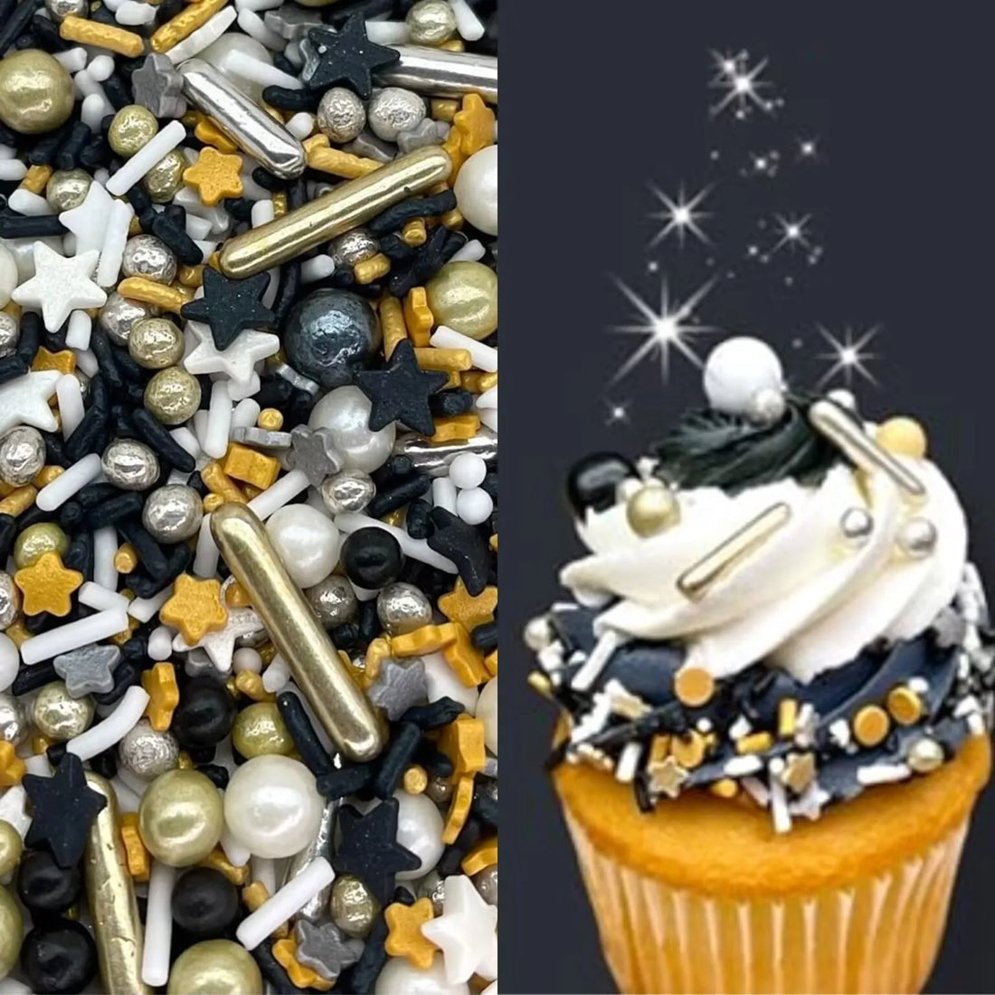 Déco Gâteau Comestible Noir et Doré Raffiné