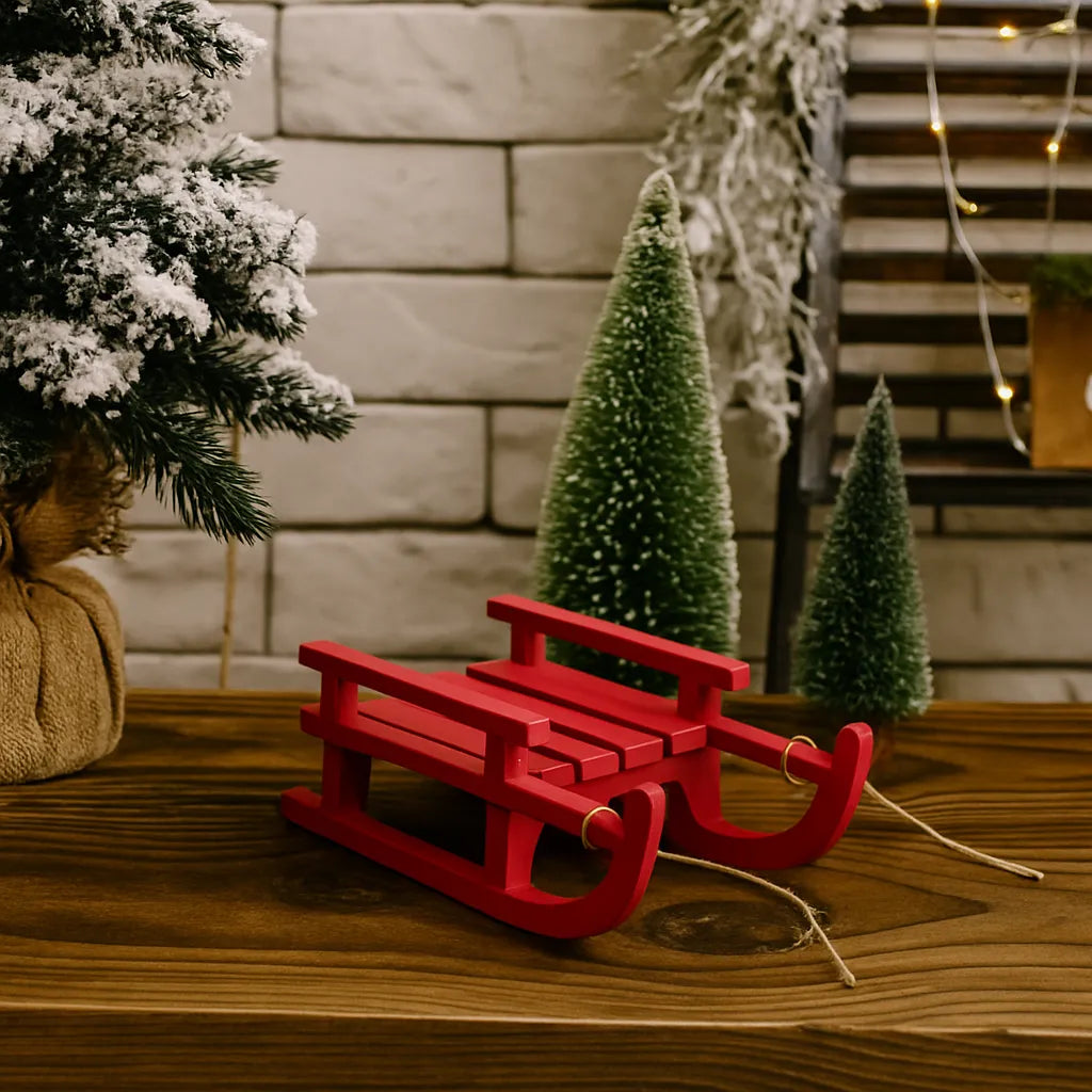 Déco Petit Traîneau Noël Rouge Originale