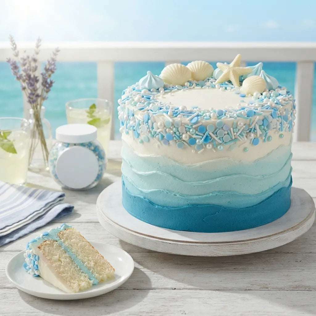 Déco Sucre Comestible Blanc et Bleu Mer