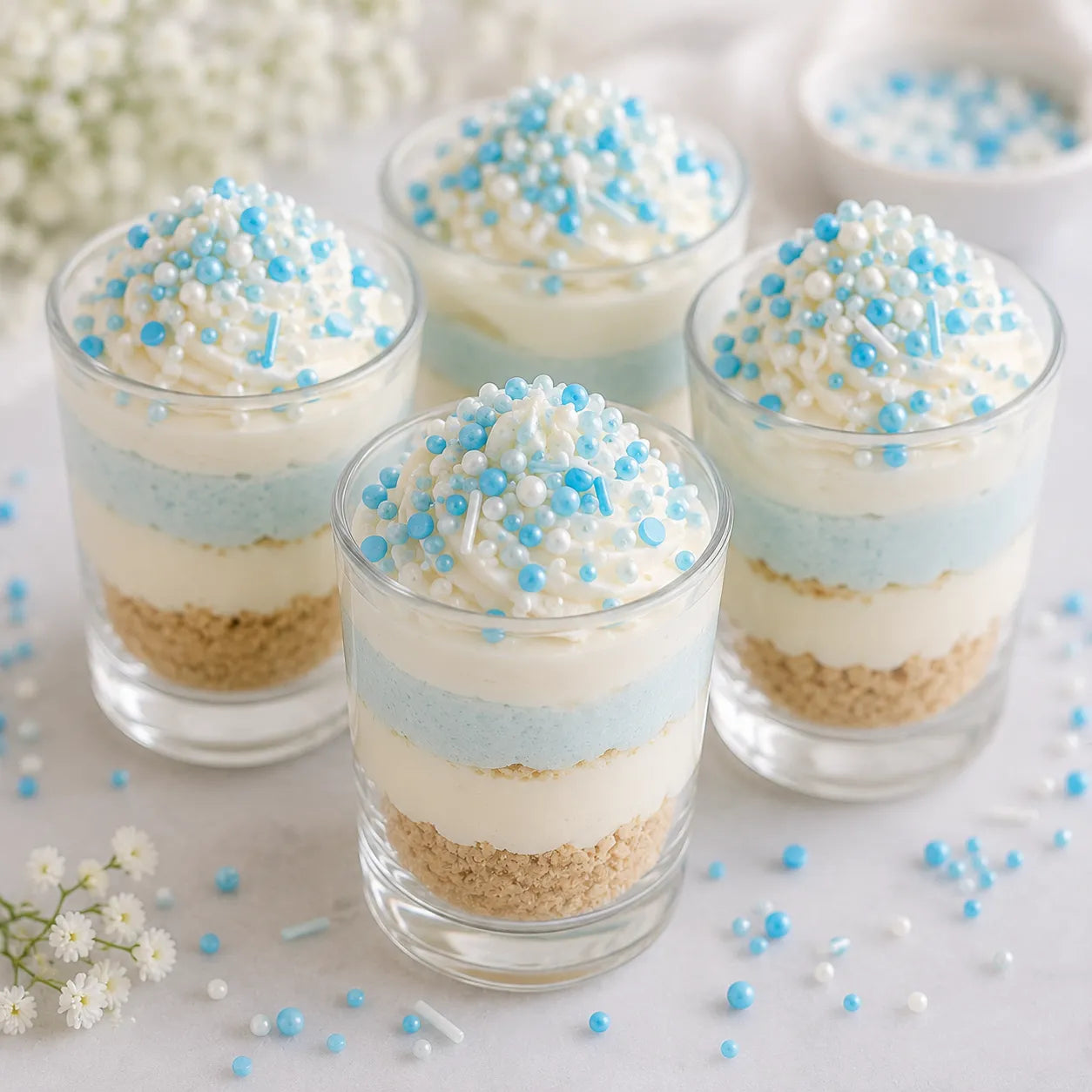Déco Sucre Comestible Blanc et Bleu tendance