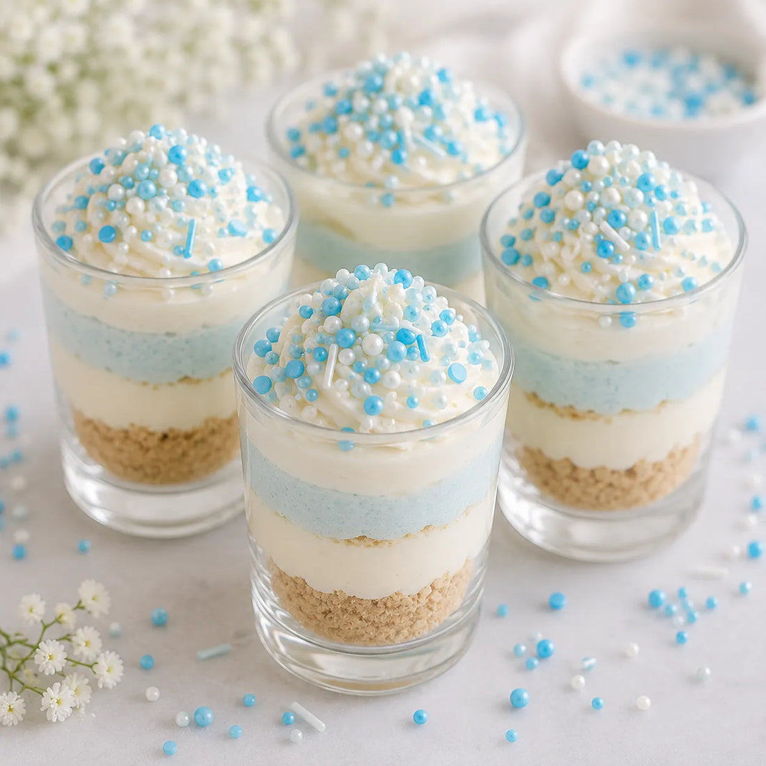Déco Sucre Comestible Blanc et Bleu tendance