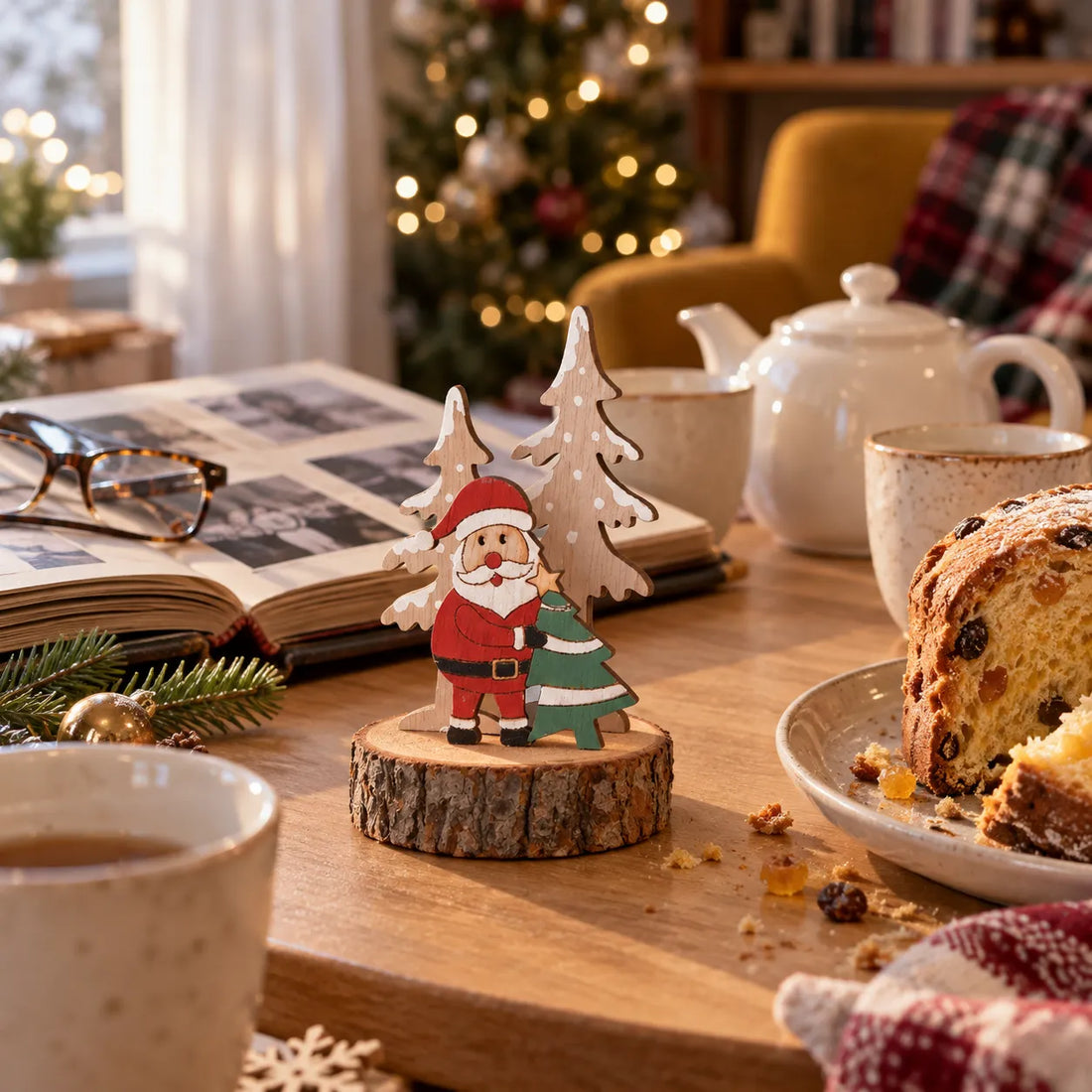 Déco de Table Père Noël en Bois Chaleureuse