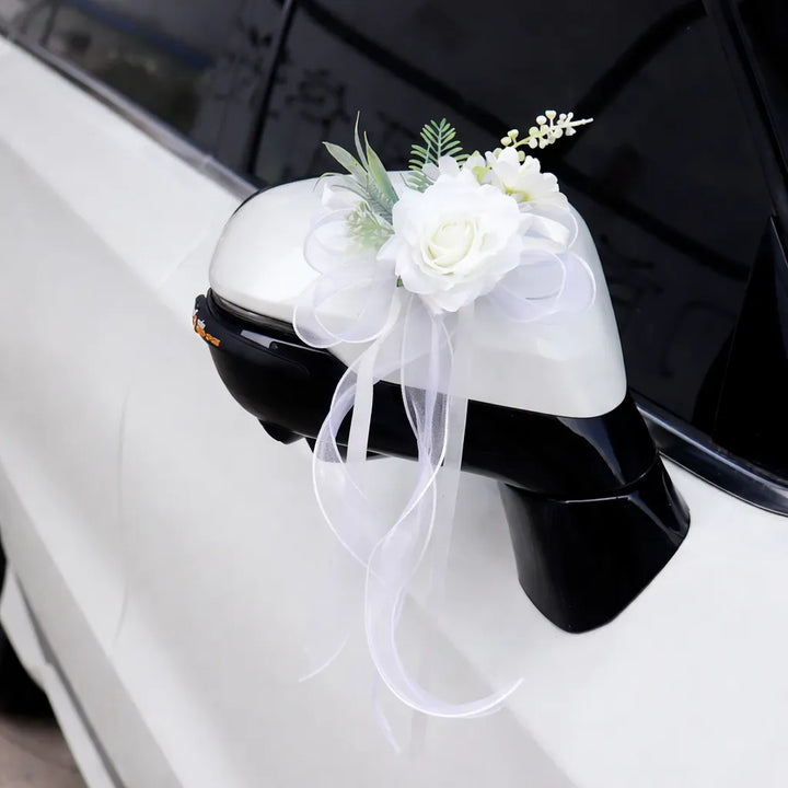 Décor Floral Blanc Voiture Mariage