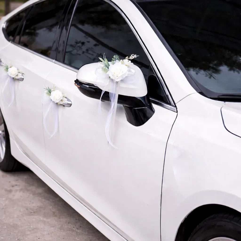 Décor Floral Blanc Voiture Mariage champêtre