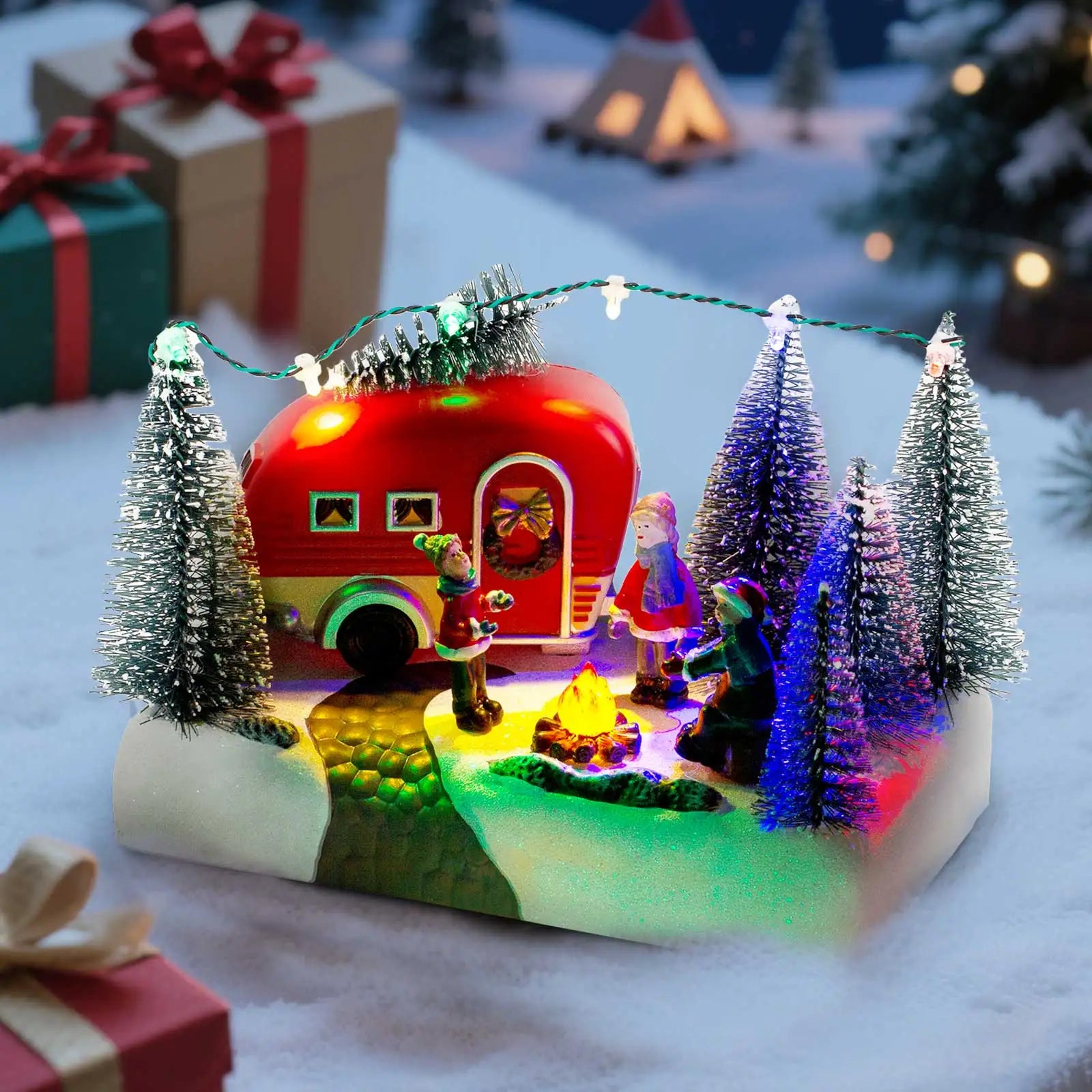 Décor Scène Camping-Car Hiver Lumineux
