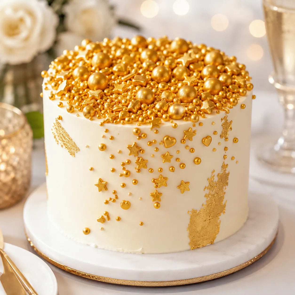 Décoration Gâteau Gold Comestible Raffiné
