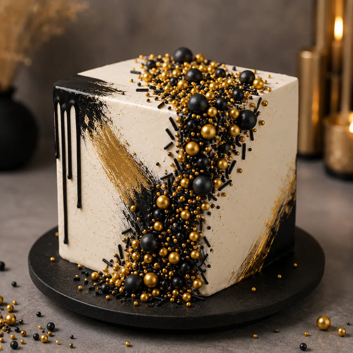 Décoration Gâteau Noir et Doré 