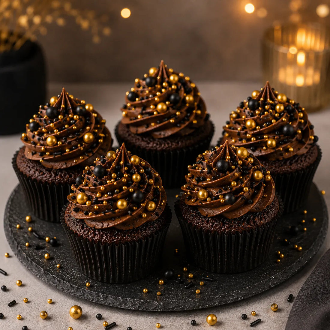 Décoration Gâteau Noir et Doré Moderne