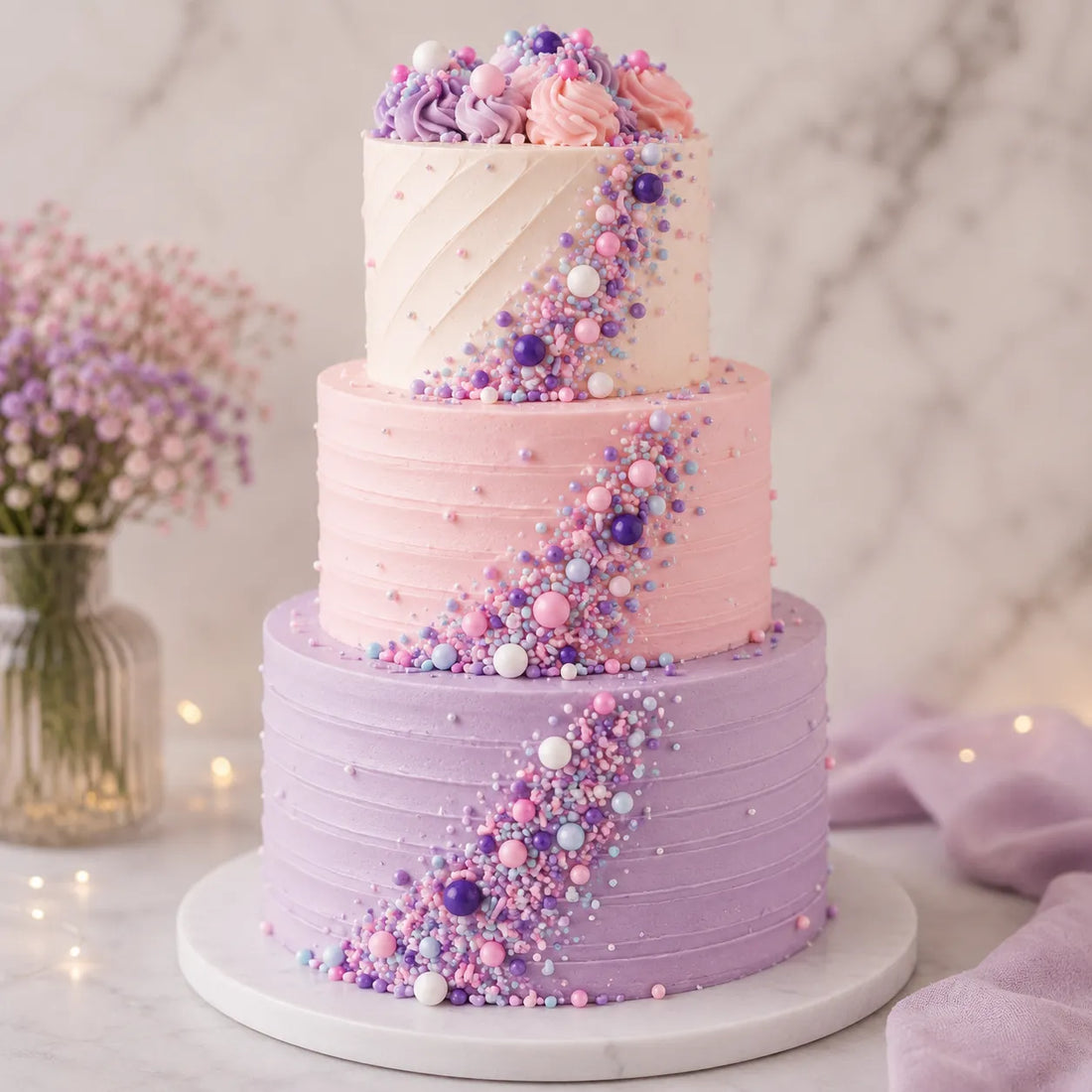 Décoration Gâteau Sucrée Rose et Violet 
