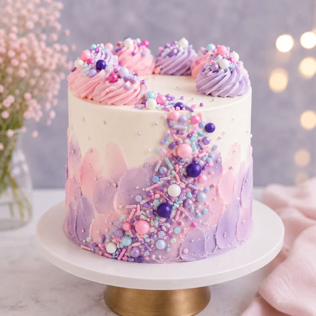 Décoration Gâteau Sucrée Rose et Violet Princesse