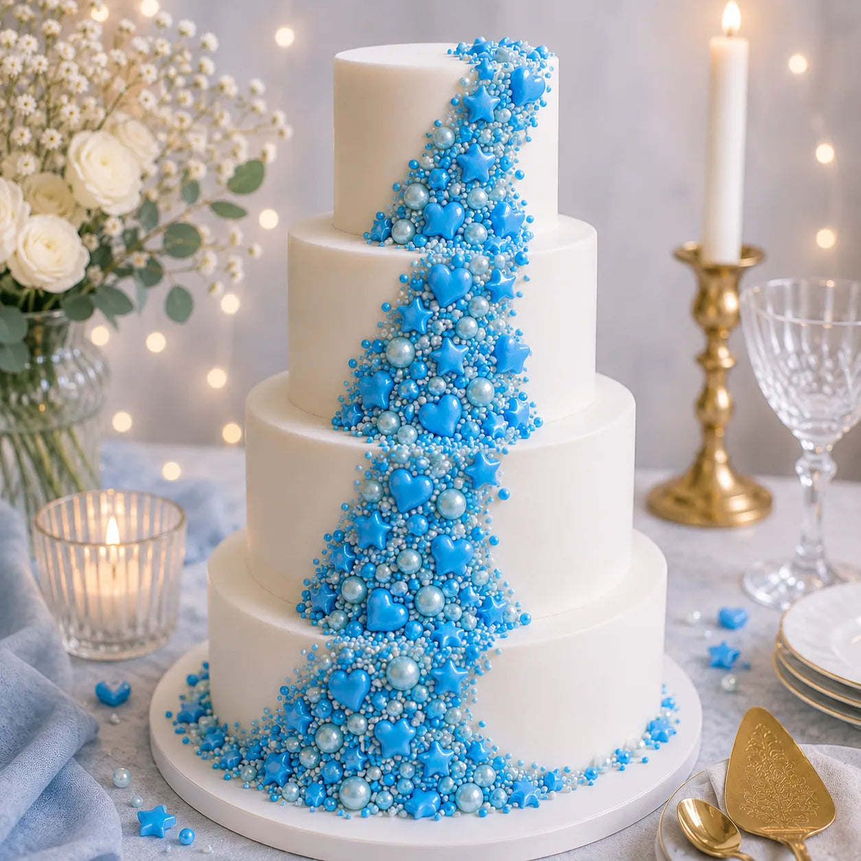 Décoration Pour Gâteau Bleue Cœurs Et Etoiles unique