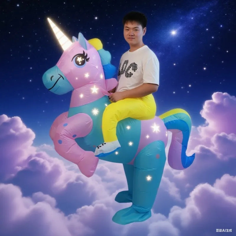 Déguisement Licorne Gonflable Bleu et Rose stylé