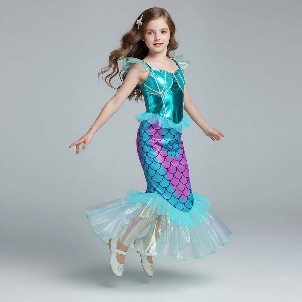 Déguisement Sirène Fille Bleu Métallisé