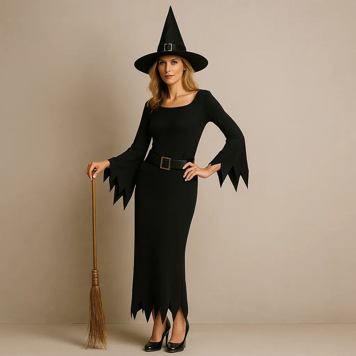 Jadeo Schwarzes Hexenkostüm Für Damen – Kleid Mit Kapuze Und Schnürung Vorne, Ideal Für Halloween & Karneval Jadeo Schwarzes Hexenkostüm Für Damen – Kleid Mit Kapuze Und Schnürung Vorne, Ideal Für Halloween & Karneval