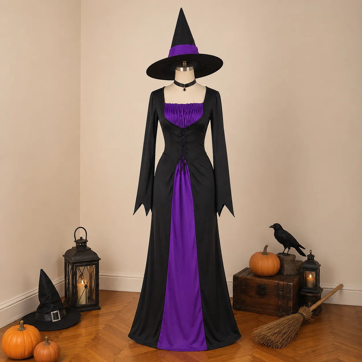 Déguisement Sorcière Noir et Violet elegant