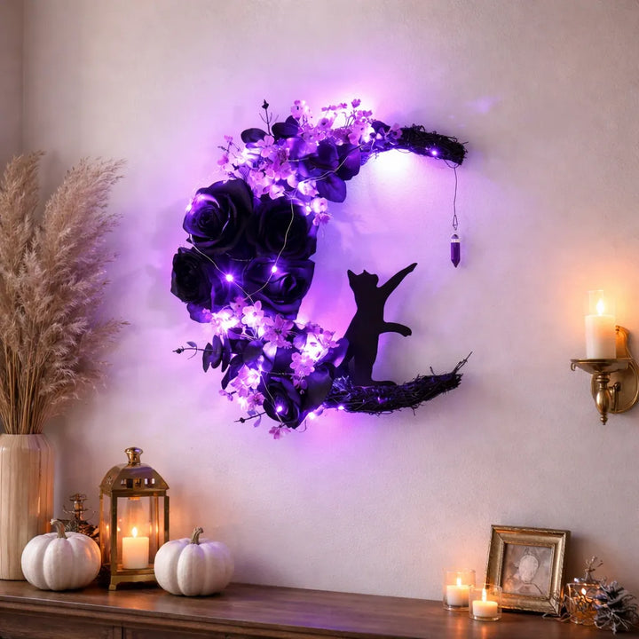 Demi-Couronne Halloween LED Rose et Chat