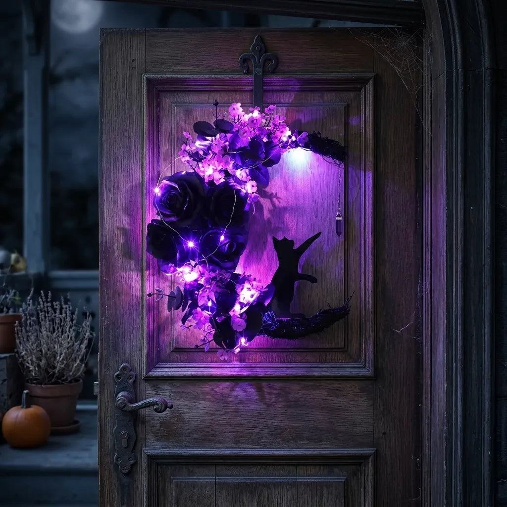 Demi-Couronne Halloween LED Rose et Chat Unique
