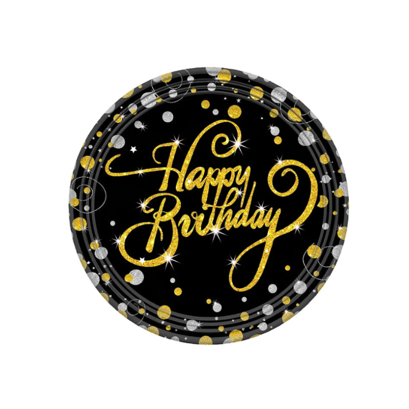 Assiette Jetable Noire et Or