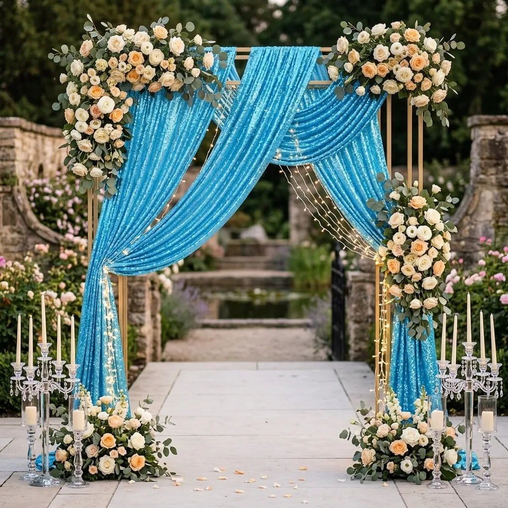 Drapé Arche Mariage Bleu à Sequins Vaporeux