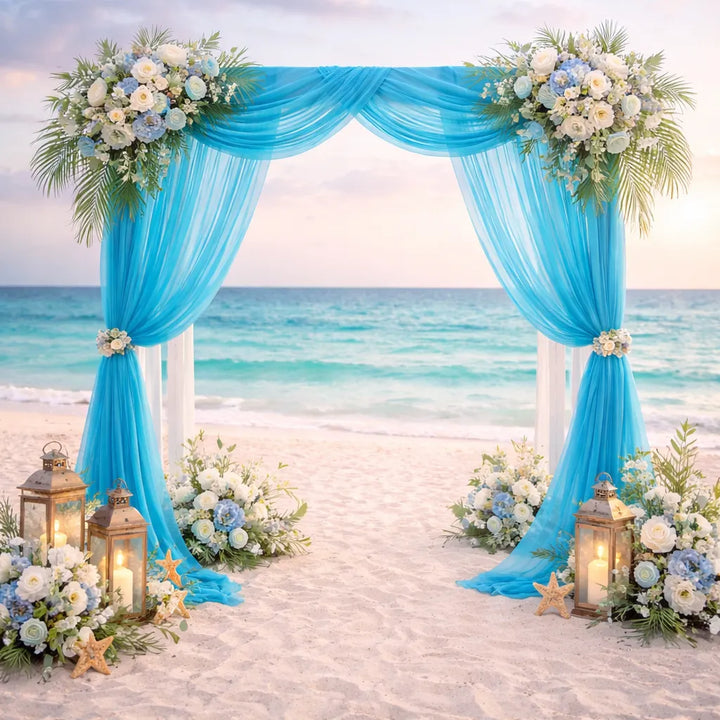 Drapé Arche Mariage Bleu en Organza