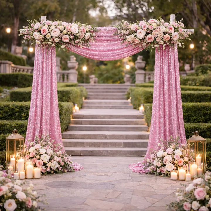 Drapé Arche Mariage Rose à Sequins