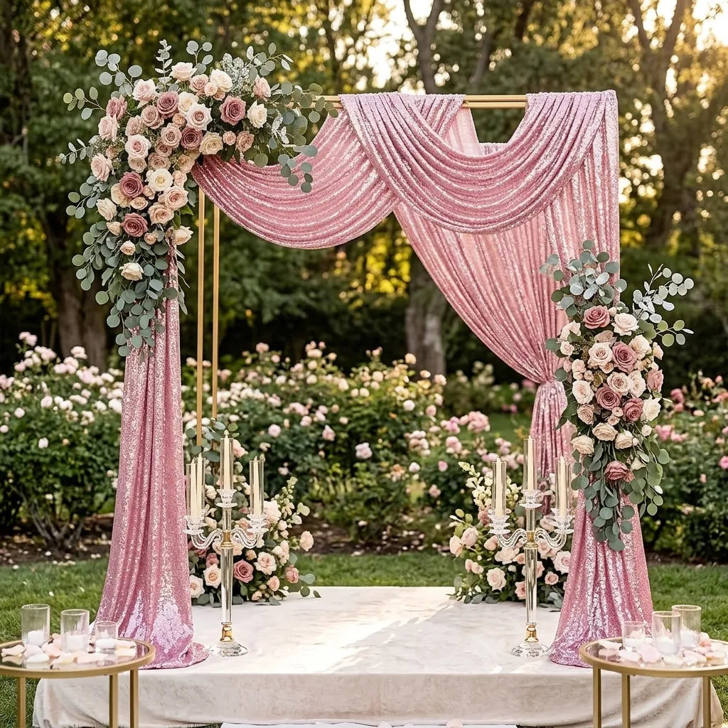 Drapé Arche Mariage Rose à Sequins Léger