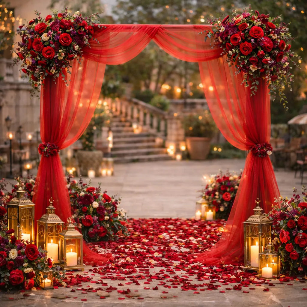 Drapé Arche Mariage Rouge en Organza