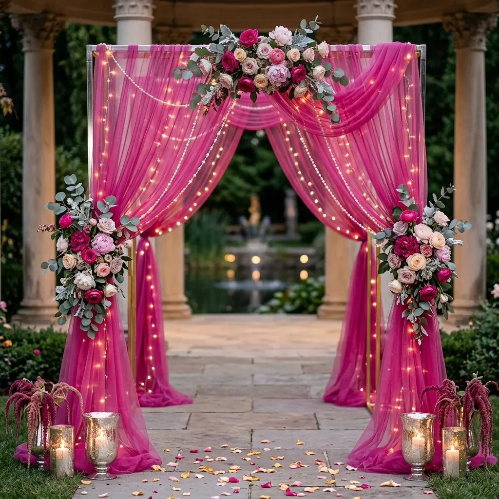 Drapé Léger Arche Mariage Rose en Organza léger