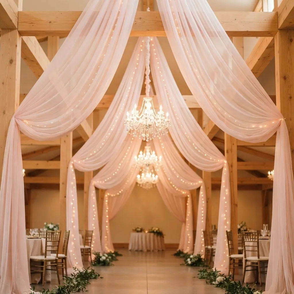 Drapé Mariage Rose en Tulle Doux