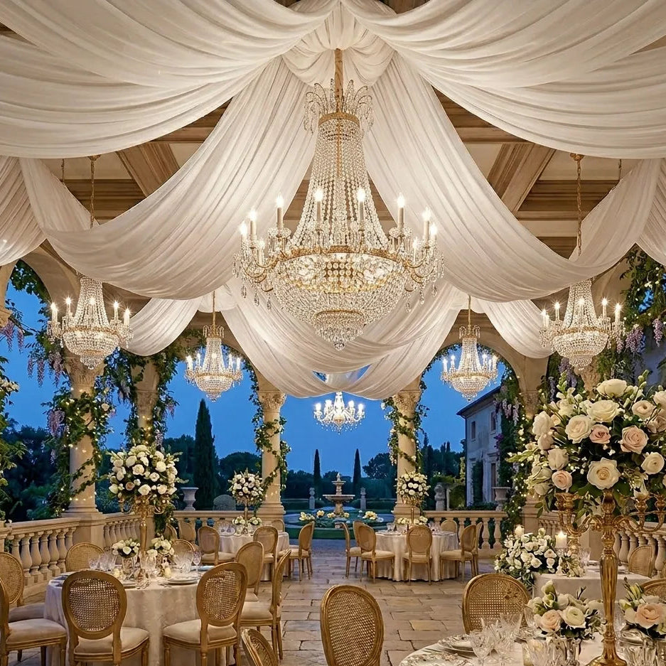 Drapé Plafond Mariage Blanc Satiné Chic