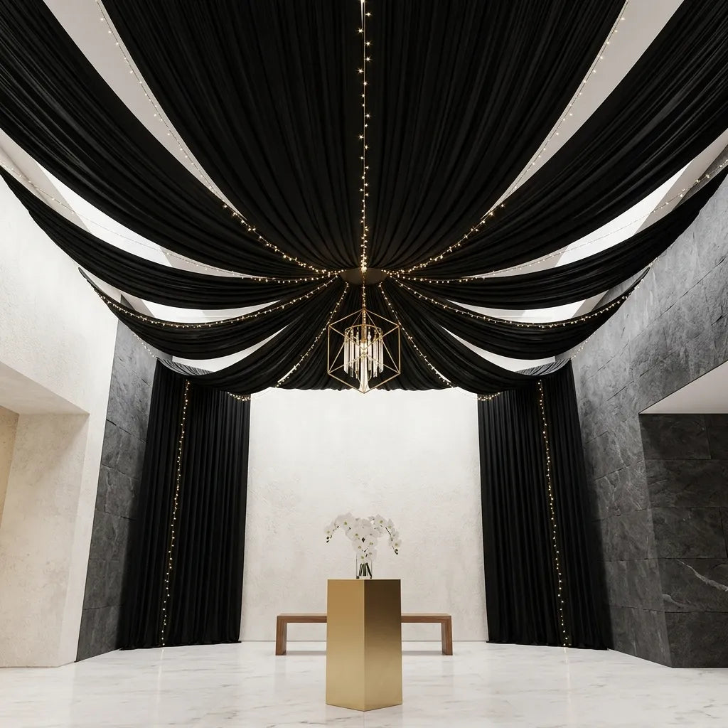 Drapé Plafond Mariage Noir Minimaliste