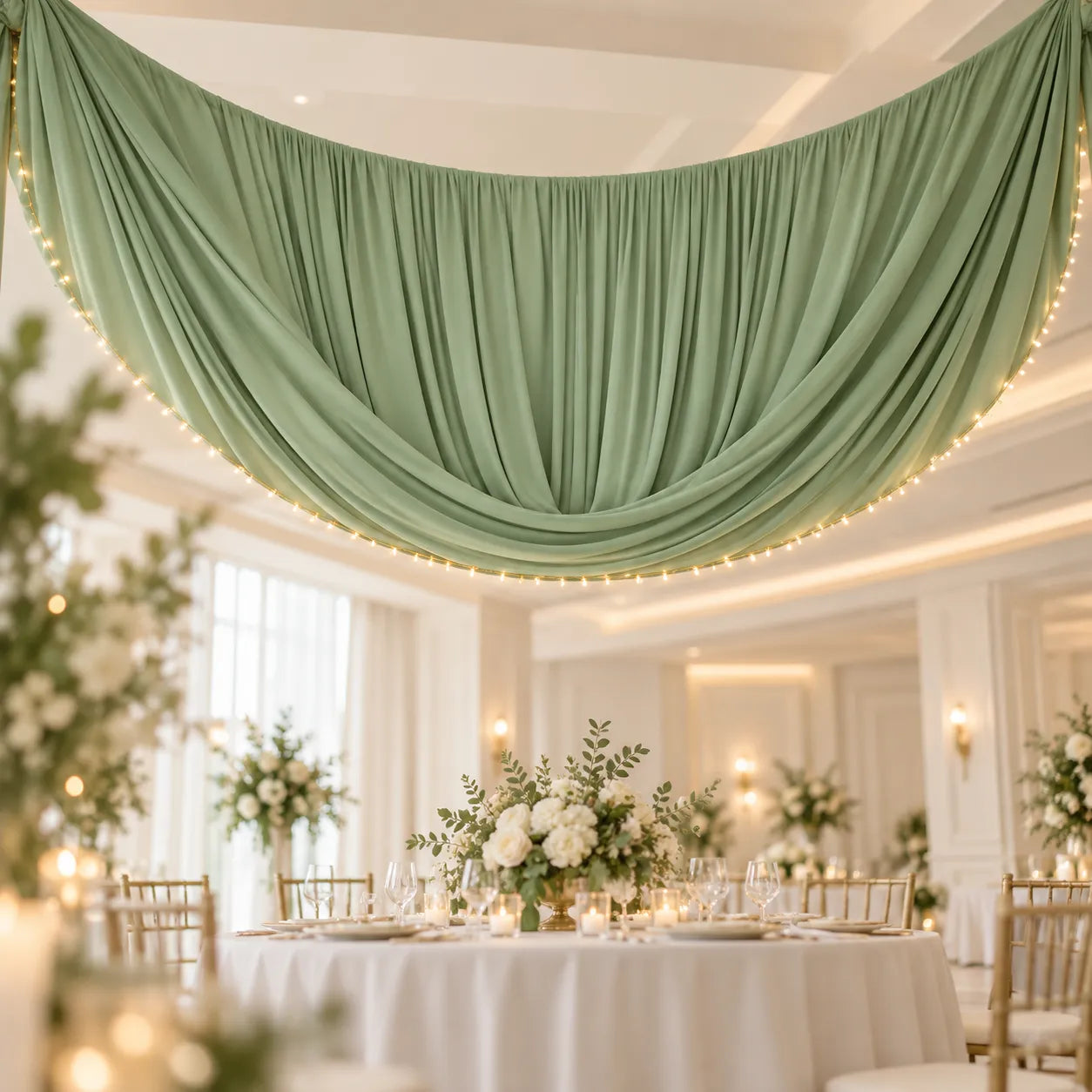Drapé Plafond Mariage Vert Design
