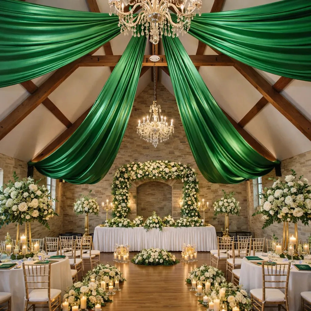 Drapé Plafond Mariage Vert Satiné