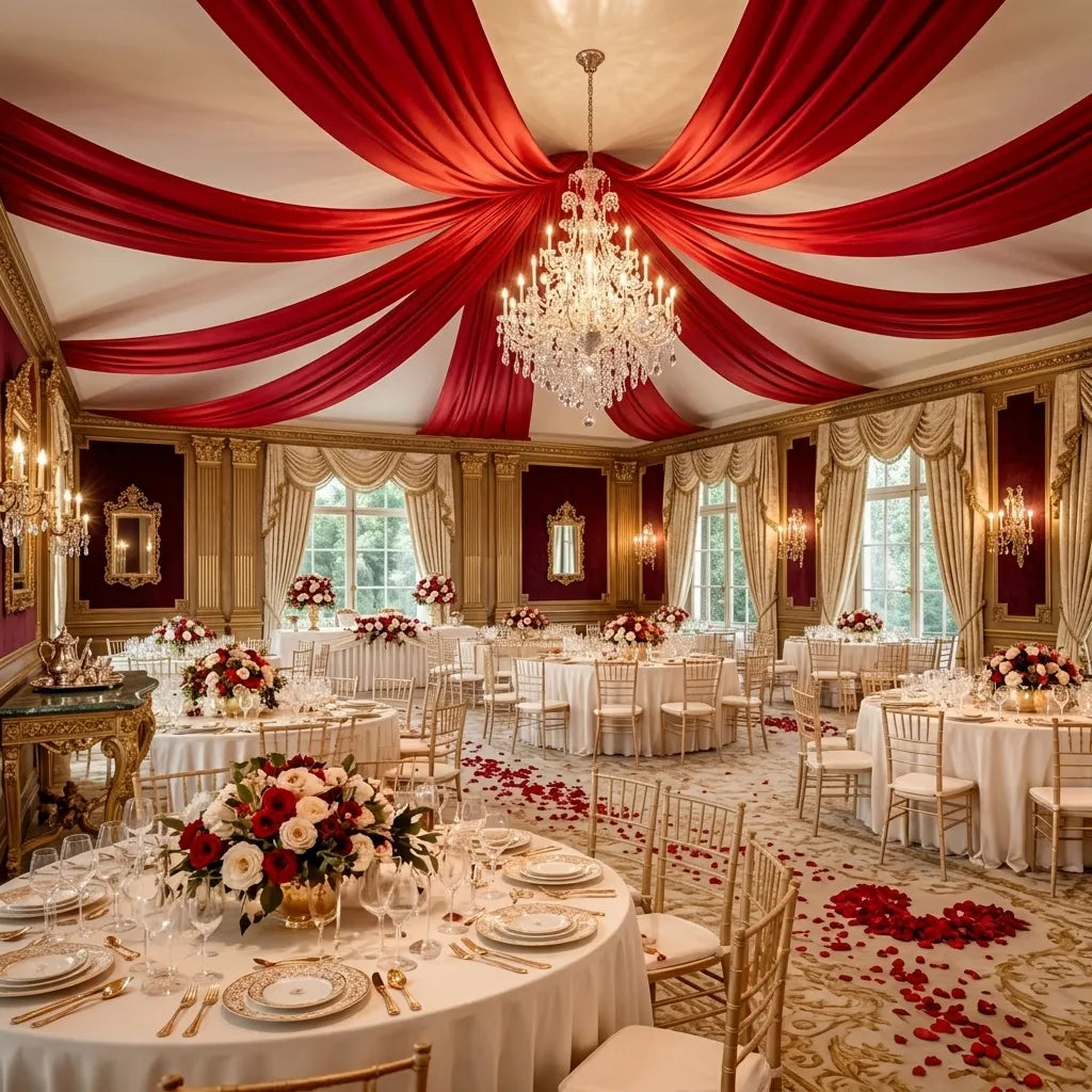 Drapé Rouge Satiné Plafond Mariage Minimaliste